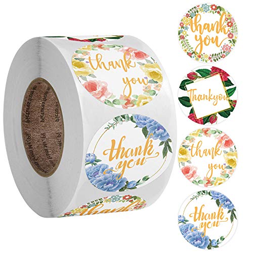 500 pegatinas de agradecimiento hechas a mano, con flores, etiquetas adhesivas redondas con flor, para regalos, bodas, bricolaje sobre sellado de caramelos y galletas (4 diseños)