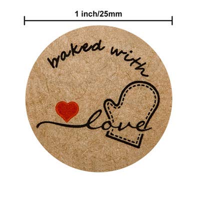500 Piezas/1 RolloEtiqueta de Papel Kraft,Etiqueta Adhesiva Hecha a Mano,Pegatina Redonda,Etiqueta para Hornear con un Patrón de Amor,para Sello Scrapbooking Regalo Bolsa Pegatina de Bricolaje