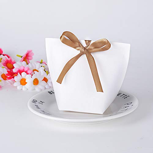 50pcs Cajas de Caramelos Regalo Dulces Bombomnes Galletas Blanco para Boda Bautizo Fiesta Navidad Cumpleaños con Cinta (Blanco)