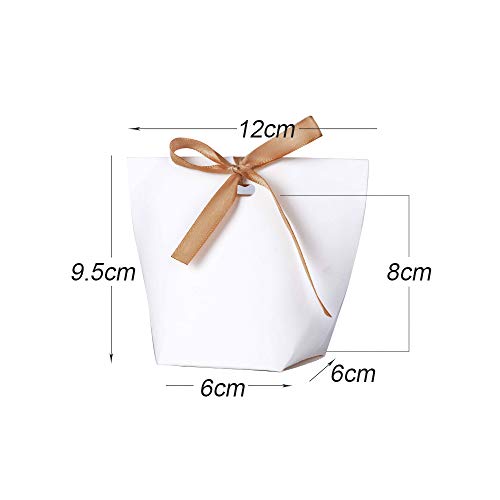 50pcs Cajas de Caramelos Regalo Dulces Bombomnes Galletas Blanco para Boda Bautizo Fiesta Navidad Cumpleaños con Cinta (Blanco)