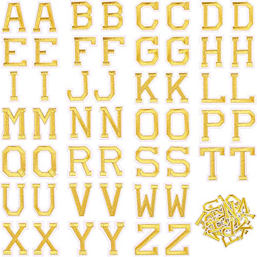 52 Parches de Letras Aplicados con Plancha, Parches Apliques de Alfabeto o Apliques de Coser con Bordado A-Z Decorar Reparar Insignia Parches para Garros, Camisas, Zapatos, Jeans, Bolsos (Oro)