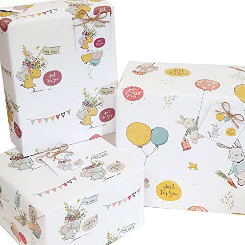 6 hojas de papel de regalo unisex con diseño de animales vintage para niños y mujeres, 50 x 70 cm, etiquetas de regalo y cuerda