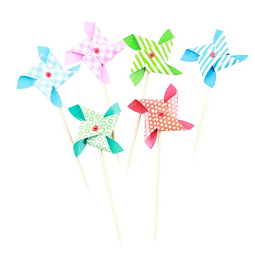 6 unids Surtido Colorido Mini Molino de Viento Pastel Cupcake Toppers Decoraciones de la Torta cumpleaños Aniversario Suministros de Fiesta de Boda