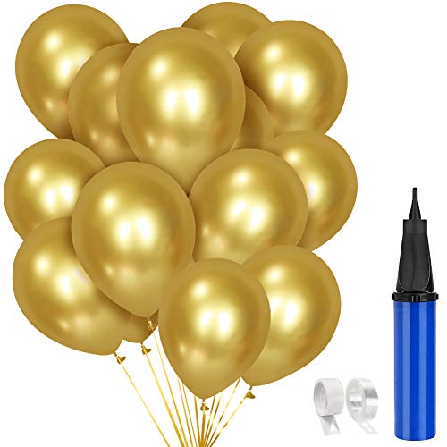 60 Piezas Globos Decoracion Cumpleaños Fiestas, 12" Dorado Globos de Colores Metalizados de Látex para Bodas Bodas Aniversario Graduacion Fiesta Baby Shower