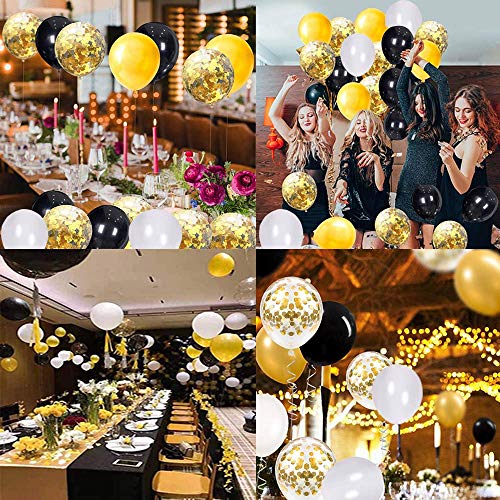 60 Piezas Globos Dorados,Globos Negros Blancos Globos Helio de Confeti para Decoraciones de Cumpleaños Aniversario Boda Ceremonias de Graduación Navidad Halloween Globos Fiesta