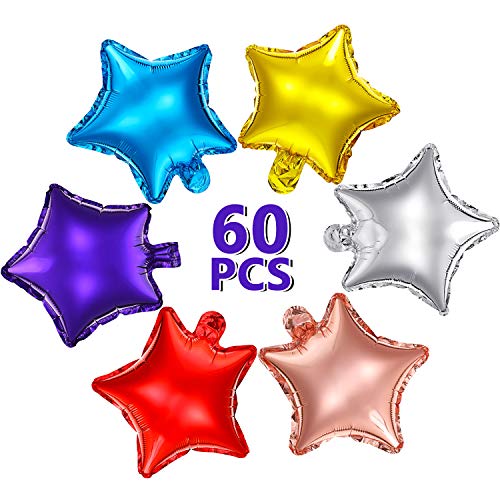 60 Piezas globos en forma de estrella globos de estrellas coloridas de 10 pulgadas globos de papel de aluminio de mylar de estrellas para baby shower revelación de género boda baile compromiso
