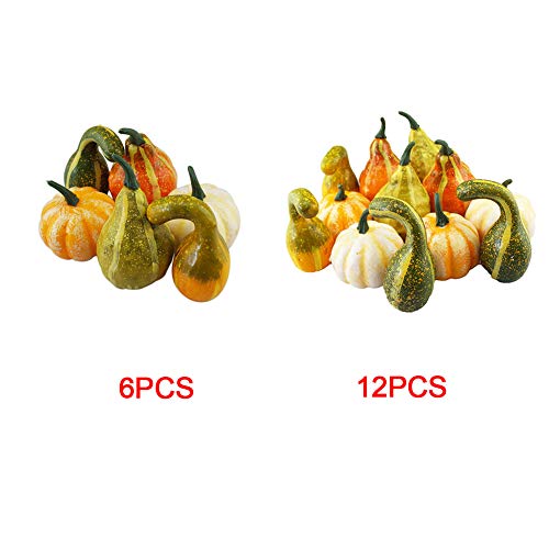 6/12 piezas falsas calabazas, simulación realista mezcla de calabazas artificiales de frutas vegetales falsas para Halloween Acción de Gracias, otoño cosecha decoración del hogar