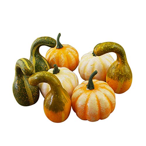 6/12 piezas falsas calabazas, simulación realista mezcla de calabazas artificiales de frutas vegetales falsas para Halloween Acción de Gracias, otoño cosecha decoración del hogar