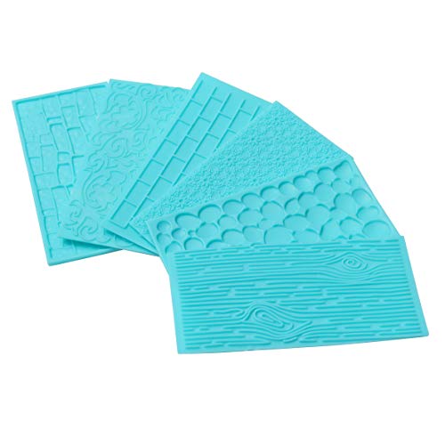 6Pcs Piezas Moldes Plásticos Grabar Glaseado - Corteza Árbol Mikiso, Diseños de Ladrillo, Madera, Adoquines, Flor Piedras para Chocolate Glaseado - Perfecto para Bordes Bizcochos, Cupcakes Galletas