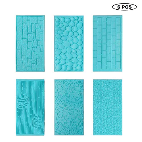 6Pcs Piezas Moldes Plásticos Grabar Glaseado - Corteza Árbol Mikiso, Diseños de Ladrillo, Madera, Adoquines, Flor Piedras para Chocolate Glaseado - Perfecto para Bordes Bizcochos, Cupcakes Galletas