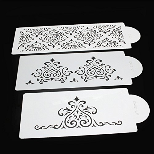 6pcs Plantillas para Tarta,Herramientas Adornadas de la decoración del tamiz del azúcar del pastel de bodas, Molde de la Decoración del Estampado de Flores, Blanco
