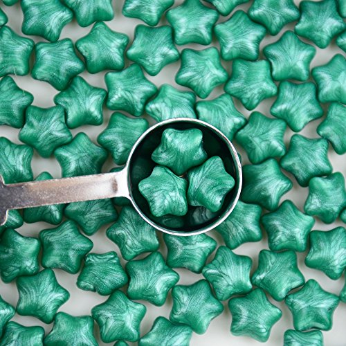 70g/120pcs Cuentas de cera de Sellado Retro Europeos Set Star Beads de Cera de Sellado con luz de té, Escala de Cera Grabada de Bronce Antiguo y Cuchara de Fusión (Verde)