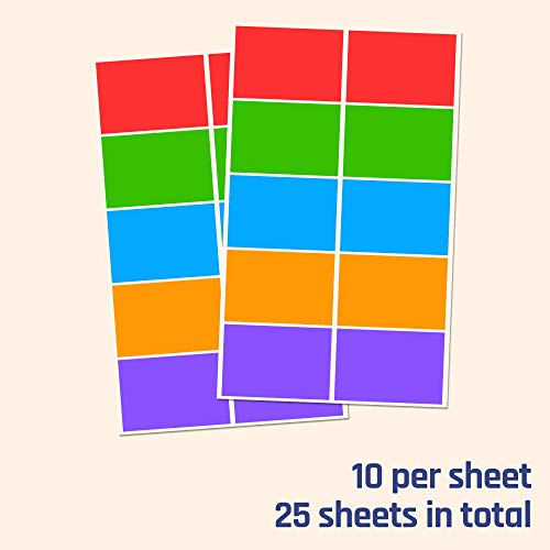75 x 50 mm, Pack de 250, Etiquetas Adhesivas Pegatinas Colores Nombre - 5 Colores