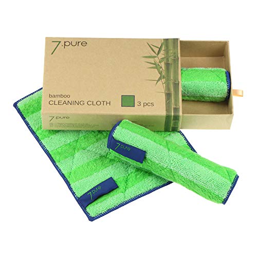 7.pure Bayetas de bambú 3 Unidades | 20 x 25 cm | Limpieza sin limpiadores – sin Pelusas | Limpieza sin Esfuerzo | Bayeta, Trapo de Limpieza, Gamuza