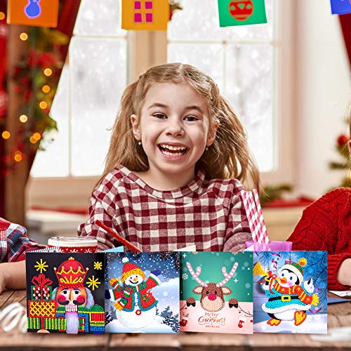8 Piezas de Tarjetas de Navidad con Pintura de Diamante 5D, tarjetas de felicitación navideñas, creativas, de Santa Claus, Muñeco de Nieve, Reno, Tarjetas de Felicitación Navideñas