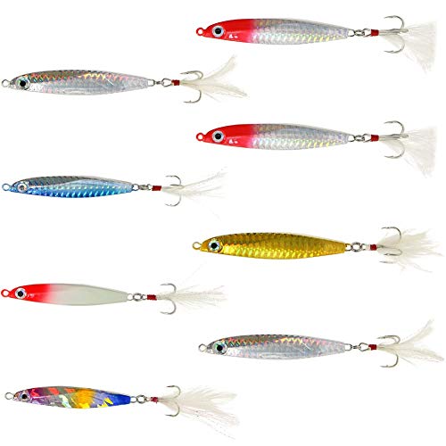 8 Piezas Jig de Señuelos de Pesca en Cucharas de Metal con Pluma para Trucha 23g-31g