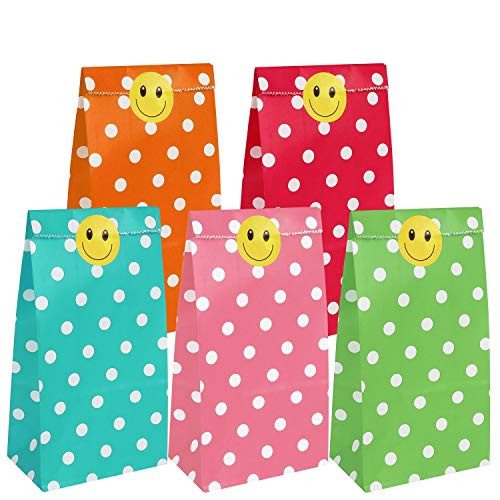 80 piezas Bolsas Regalo,Bolsas de Papel,Bolsas para Chuches,Bolsas Papel,Bolsas de Regalo con Adhesivos Sellado de 80 piezas,5 colores