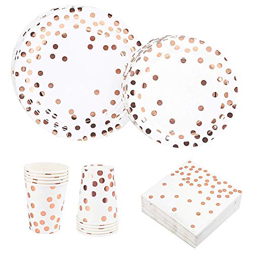 80 Piezas Juego de Vajilla Desechable,Vaso de Papel/Toalla/Bandeja de Papel/Cuchara Cruzada de Cuchillo de Plástico,Suministros para Fiestas,Decoración de Vajillas para Fiestas de Bodas(10 invitados)