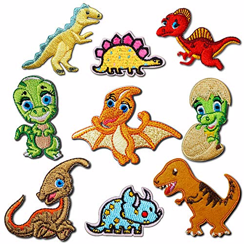 9 parches de dinosaurio para decoración de ropa, para planchar o coser, bordados, parches de triceratops, Tyrannosaurus Stegosaurus Pterodactyl