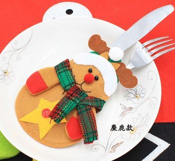 9 PCS Bolsita para cubiertos, tres diseño Papa Noel, Renos, Muñeco de Nieve para Decoración Navidad Cena Mesa