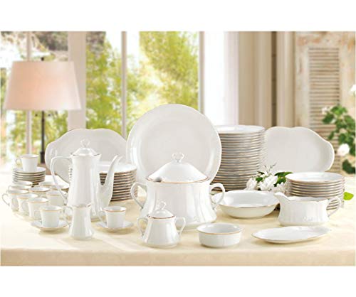A BUSINESS DC VAJILLA Porcelana VERSALLES 42 Piezas con Filo Dorado con Gran Elegancia Y Toque DE DISTINCIÓN