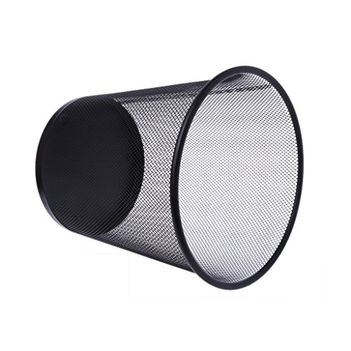 A0127 cesto Papelera contenedor de Reciclaje de Almacenamiento de Escritorio Porte-stylo Herramientas bureautiques Negro Redonda Malla Malla metálica