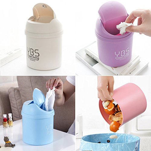 A0127 pequeña papelera cesto almacenaje de escritorio pequeña cesta de almacenaje – Papelera de oficina papelera de mesa charmant protectora con tapa Mini, plástico, rosa, 16.5x12cm