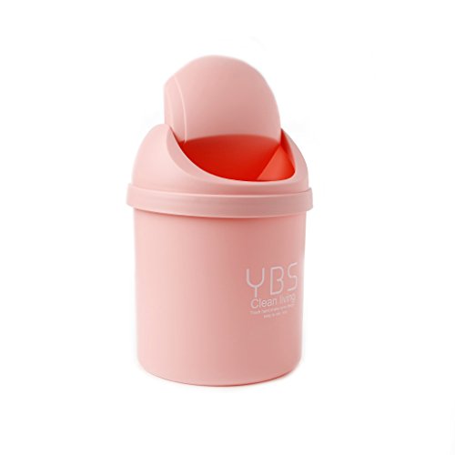 A0127 pequeña papelera cesto almacenaje de escritorio pequeña cesta de almacenaje – Papelera de oficina papelera de mesa charmant protectora con tapa Mini, plástico, rosa, 16.5x12cm