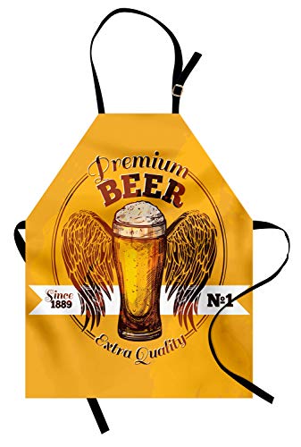 ABAKUHAUS Bar Delantal de Cocina, Prima de la Cerveza del gráfico del Grunge, Lavable Largo Ajustable Colores Nítidos Durables, Tierra Canela Amarillo
