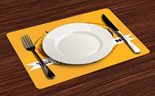 ABAKUHAUS Bar Salvamantel Set de 4 Unidades, Prima de la Cerveza del gráfico del Grunge, Material Lavable Estampado Decoración de Mesa Cocina, Tierra Canela Amarillo