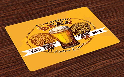 ABAKUHAUS Bar Salvamantel Set de 4 Unidades, Prima de la Cerveza del gráfico del Grunge, Material Lavable Estampado Decoración de Mesa Cocina, Tierra Canela Amarillo