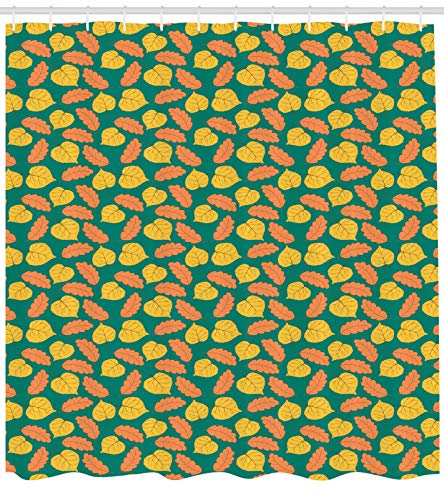 ABAKUHAUS Hoja de impresión Cortina de Baño, Temporada de otoño de Dibujos Animados, Material Resistente al Agua Durable Estampa Digital, 175 x 200 cm, Salmon Mostaza Teal