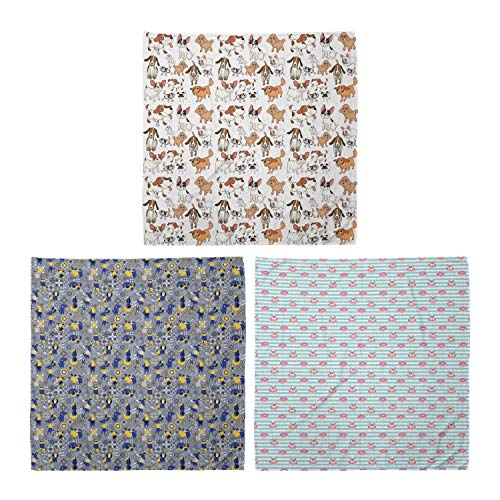 ABAKUHAUS Pack de 3 Bandanas Unisex, Composición de dibujos animados caóticos Varios perritos del barro amasado del corazón de los vidrios del buñuelo, Multicolor