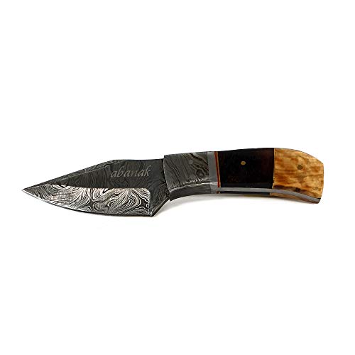 Abanak T101 Cuchillo de Caza de Acero de Damasco, 18cm, 9 Hoja x 9 Mango, Cuchillo de Cazador Profesional
