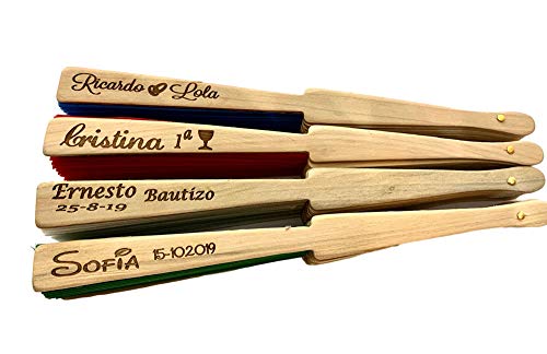 Abanico madera y tela PERSONALIZADO en varilla. Unidades (10)