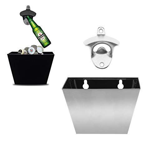 Abridor de botellas montado y atrapador de tapas con kit de accesorios de instalación, barra de soda de cerveza, cocina, restaurante, decoración