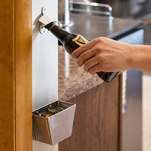 Abridor de botellas montado y atrapador de tapas con kit de accesorios de instalación, barra de soda de cerveza, cocina, restaurante, decoración