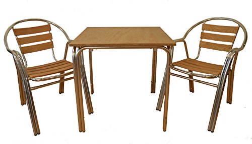 AC050 Mesa aluminio y madera para jardín, terraza, balcón, terrado, exterior, hostelería