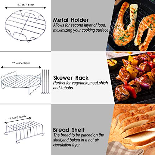 Accesorios para la freidora de aire, kits universales de accesorios, con la forma por el pastel/cacerola por la pizza/apoyo metálico/asador de espetón/forma para el pan/tapete de silicona (8inch)
