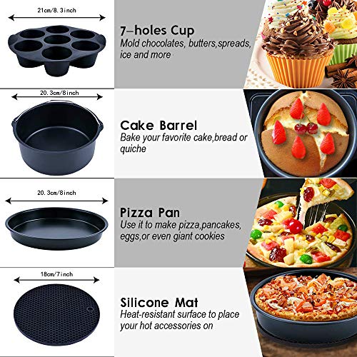 Accesorios para la freidora de aire, kits universales de accesorios, con la forma por el pastel/cacerola por la pizza/apoyo metálico/asador de espetón/forma para el pan/tapete de silicona (8inch)