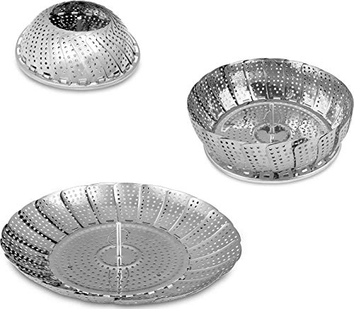 Acero Inoxidable Cesta Vaporera Plegable - 18 x 28 cm - Apto para Diversos Tamaños de Ollas - KICHLY