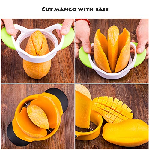 Acero Inoxidable Cortador de Mango y Pelador, Cortador de Descorazonador de Mango con Asas Blandas, Portátil Cortadora de Frutas,2pcs