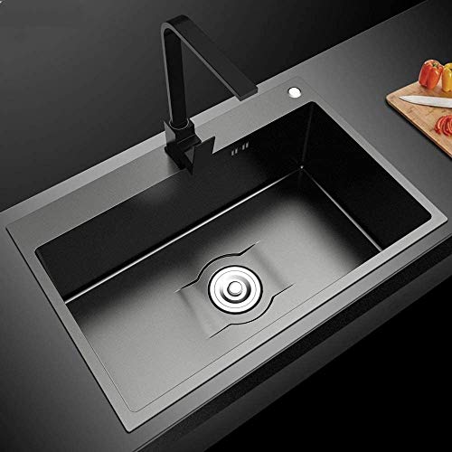 Acero inoxidable fregadero de la cocina lavabo incrustado un fregadero de cocina lavamanos gruesa fregadero de la cocina negro (color: negro, tamaño: 68x45cm),Black