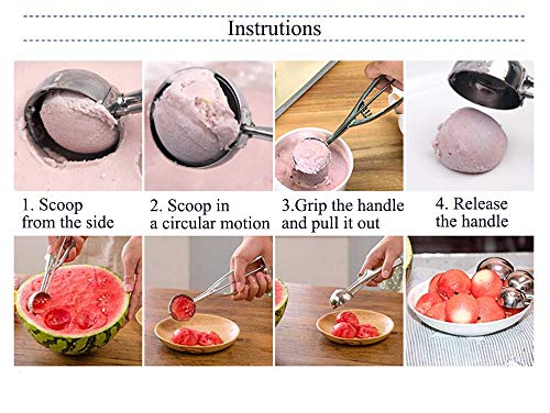 Acero inoxidable palas para helado,cuchara para galletas de acero inoxidable con gatillo fácil de liberar, incluye 3 tamaños: pequeño (4,3cm), mediano (4,4cm), grande (5,4cm),mejor para helado y fruta