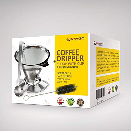 Acero inoxidable vierta sobre cafetera goteo por Housewares – Soluciones + Bonus helado con construido en bolsa Clip