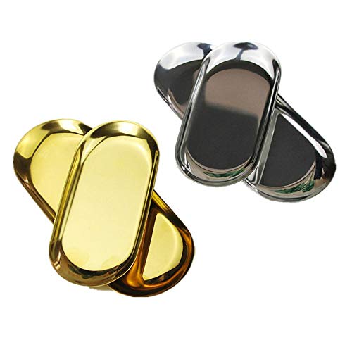 ACIL - Bandeja ovalada de metal para joyas de mesa, color plateado