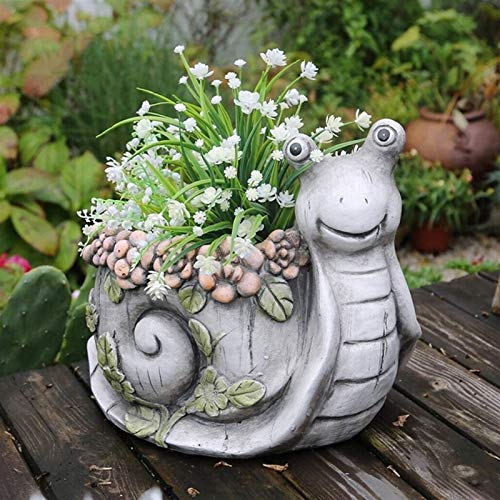 Adorno de Jardin Macetas de Animales Tiesto Linda Creativa Rural Tiesto Caracol jardinería suculento de Tiesto sin incluir Las Flores (Color : Gray, Size : 32 * 20 * 29cm)