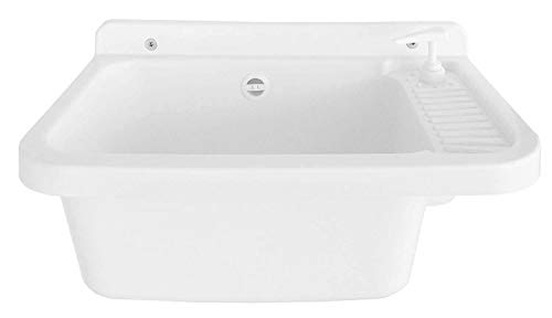 Adventa - Lavandino-Pilozzo de Pared con dispensador de jabón, de Resina para Exterior, Blanco, 59 x 39 x 28 cm