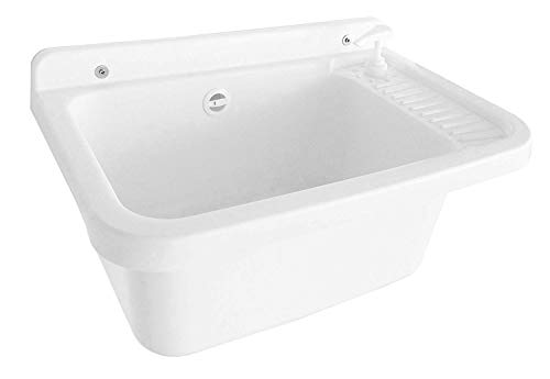 Adventa - Lavandino-Pilozzo de Pared con dispensador de jabón, de Resina para Exterior, Blanco, 59 x 39 x 28 cm