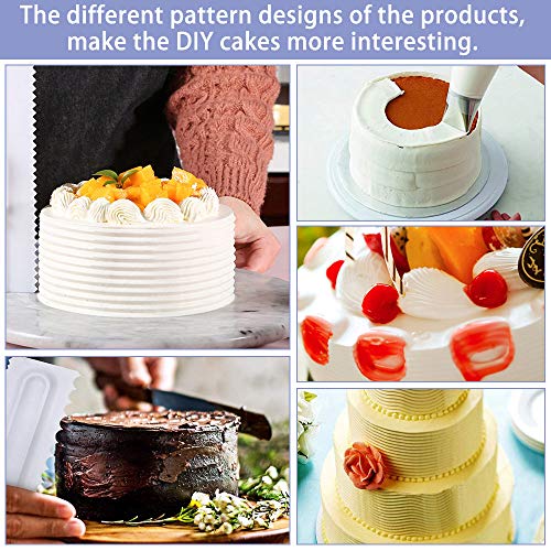 AFASOES 4 Piezas Rasquetas para Decoración de Pasteles Placa Giratoria Peine Pasteles para Decorar Tortas + 1x Boquilla para Decorar Tortas Rascador de Pasteles para Reposteria Tortas Pasteles